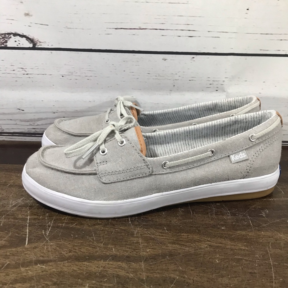 KEDS Women's Gray Chambray Slip On Shoe Lace Up Loafer Shoes Sz 7.5 EUC